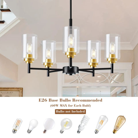 Three Light Linear Kitchen Island Chandelier Rectangle Pendant Lights For Dining Room Farmhouse Hanging Lights With Glass Shades Black And Gold Finish in a domestic interior with glass shades.