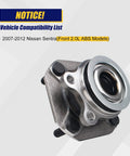 Front Wheel Bearing And Hub Assembly 513297 For 2007 To 2012 Nissan Sentra ABS Front Position Four Lug Bolts Replacement Fits 2.0L Models Brand New Top Notch OEM Quality Direct Fit High Durability