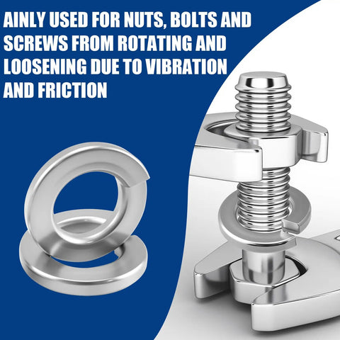 Heavy Duty Stainless Steel Lock Washers Kit 150 Pcs 18 8 304 Grade Spring Lock Washers Assortment For Auto DIY Marine Use Rust Resistant Built To Last Hardware Great For Home And Workshop Projects, stainless split washer on bolt