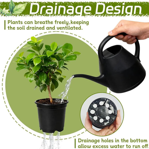 Watering plant in black container from 100 Piece Seedling Pots Set With 4 Inch Propagation Containers And Drainage Holes For Indoor Outdoor Gardening Starter Pots For Balcony Backyard Greenhouse And Home Garden