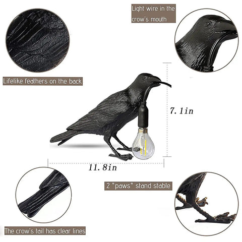 Raven Desk Lamp Dope Resin LED Bird Light For Bedroom Office Living Room Farmhouse Decor Plug In With A Soft Ambient Glow