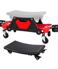 2 In 1 Rolling Mechanic Stool And Creeper Seat with modular removable cushion tool tray, 300 lbs capacity for auto repair