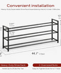 Expandable 3-Tier Shoe Rack For Closet And Entryway, Adjustable From 18 To 44 Inches, Fits 15-18 Pairs, Heavy-Duty Metal Black Shoe Organizer.