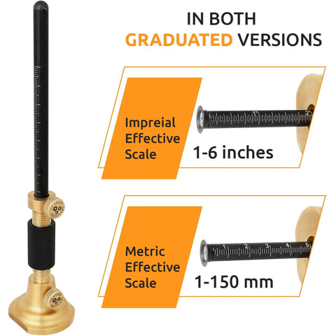 Pro Grade 7 Inch Brass Wheel Marking Gauge Kit With Anti Roll Fence, Micro Adjuster, Metric and Imperial Ruler details view