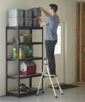 Lite Folding Step Stool With Extra Large Slip Resistant Platform, Aircraft Grade Aluminum Build, Non Marring Feet, Easy Fold System For Flat Storage, Game Changing Home Helper For Reaching High Cabinets And Shelves used to reach high shelves in garage