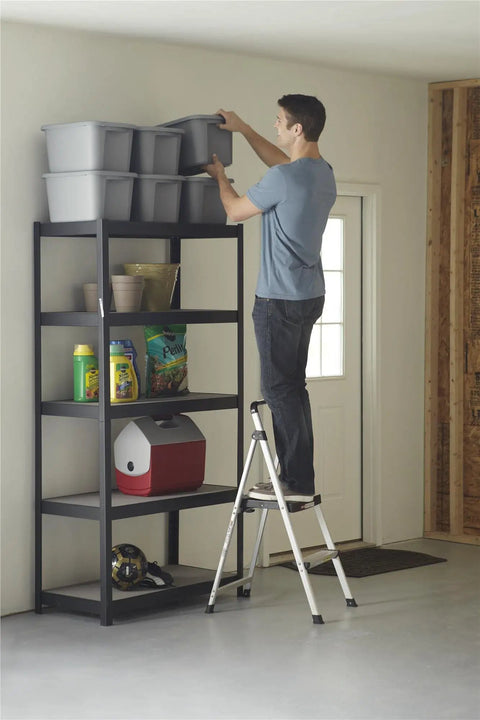 Lite Folding Step Stool With Extra Large Slip Resistant Platform, Aircraft Grade Aluminum Build, Non Marring Feet, Easy Fold System For Flat Storage, Game Changing Home Helper For Reaching High Cabinets And Shelves used to reach high shelves in garage