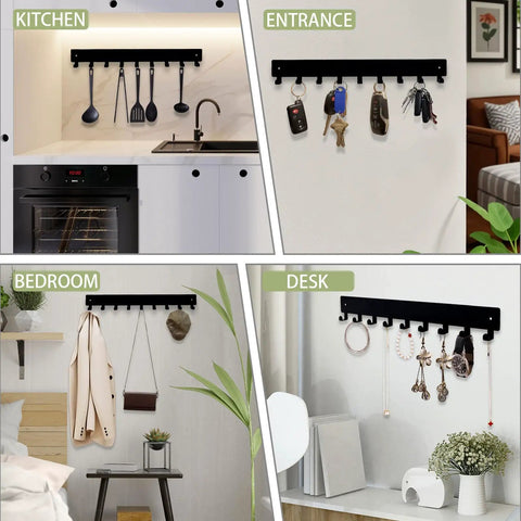Key Holder Wall Mounted With 18 Hooks Space Saving Sleek Metal Key Organizer Rack Black Key Hanger Two Pack 14 Inches