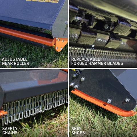 3 Point 60 Inch Flail Mower With Hydraulic Side Shift For Cat 1 Tractors And Loaders, PTO Powered 40-50HP Mowing Attachment With Replaceable Forged Hammer Blades, Built Beefy For Real Tough Underbrush