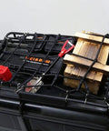 9 In 1 RC Crawler Roof Decoration Kit with wood box, luggage net, and shovel for 1/10 scale crawlers, detailed view