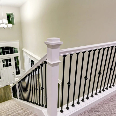 Iron Baluster Shoes Flat Shoe With Screw For Half Inch Square Balusters Satin Black Finish on stair handrail