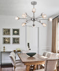 Lit 12 Light Black Sputnik Chandelier With Modern Glass Globes Pendant Ceiling Light For Dining Room Living Room And Bedroom Vintage Style Modern Fixture With Sloped Ceiling Adapter Canopy in a dining room