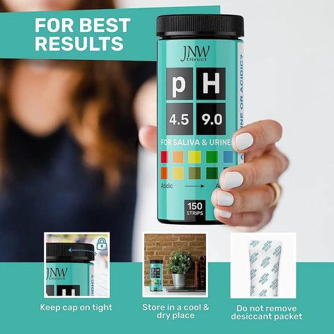 Hand holding Easy Peasy pH Test Strips for Urine and Saliva with Ebook 150 Litmus Paper Strips for Quick pH Level Checks from 4.5 to 9.0