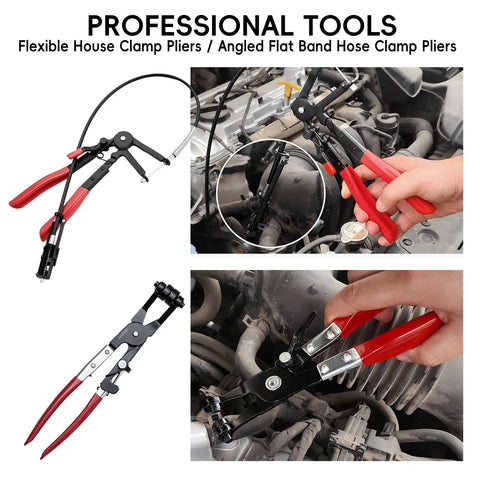 17-Piece Hose Clamp Pliers Set Go-To Long Reach Pliers For Auto Repair And Automotive Fuel Oil Coolant Radiator Hoses in use