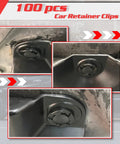 100Pcs Push Type Retainer Bumper Clips 8mm Hole Size 9mm Stem 20mm Head Fender Liner Clips Replacement installed close-up