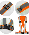 Built Tough Adjustable Safety Vest Straps With Big Bright Reflective Coating For Construction Sites And Weekend Rides No Hassle Custom Logo Setup Ansi Rated Durable Fire Engine Orange One Pack shown from multiple angles detailing strap adjustments.