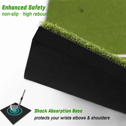 Close-up of the Oversized 6 By 4 Ft Golf Hitting Mat For Driver And Iron Practice Indoor Outdoor Pro Grade Turf with non-slip base