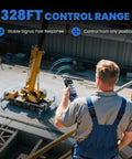 Worker using 12V Six Button Wireless Crane Remote Control For Hoists And Trucks, Industrial Lift Switch, Built Tough PA66 Construction Remote