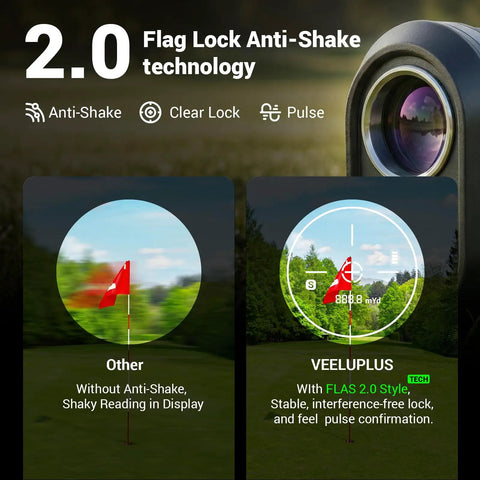 Golf Rangefinder With Slope And Magnetic Mount Pro Grade Distance Meter For Golfers IP54 Durable Build Anti Shake Ergonomic Design Rechargeable Battery Flag Pole Locking Vibration Reduction Easy Grip, 2.0 anti-shake display
