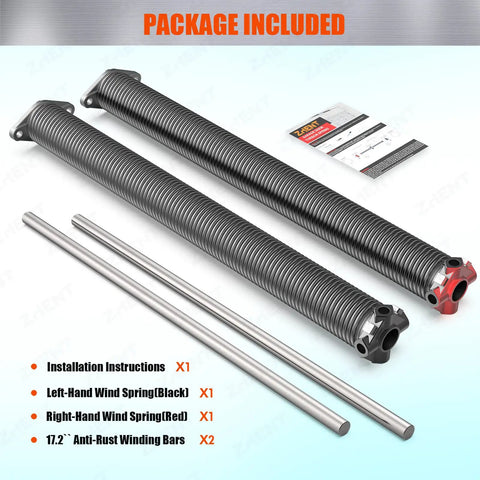 Pair Of 1.75 Inch Garage Door Torsion Springs With Non Slip Winding Bars Coated Heat Treated Steel For 18000 Plus Cycles