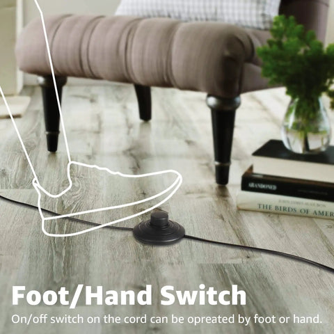 Foot switch for Two Pack Indoor LED Spot Lights For Plants And Decor With 120V Warm White 3000K Glow, showing foot operation.