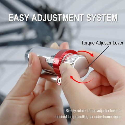 Easy adjustment system of Adjustable Torque Wrench for Bikes 3 to 10 Nm Range Aluminum Alloy T Shape Handle Includes Allen Wrenches and Screwdrivers