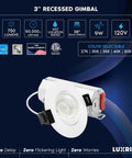 Image of Rock Solid Knockout Brightness 3 Inch Led Recessed Gimbal Spotlight with white trim, adjustable for focused lighting.