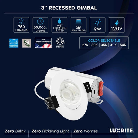 Image of Rock Solid Knockout Brightness 3 Inch Led Recessed Gimbal Spotlight with white trim, adjustable for focused lighting.