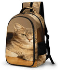 Indoor Striped Cat Printed Backpack For Unisex Use, large capacity travel school bag, featuring a realistic cat image