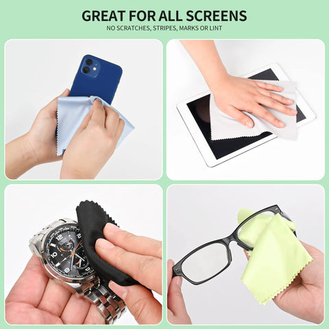 18-pack microfiber cleaning cloths, 7x6 inches, multicolor; for eyeglasses, camera lenses, phones, tablets and screens