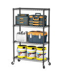 Built Like A Tank Four Tier Heavy Duty Wire Storage Shelves With Wheels For Closet Bathroom Pantry Kitchen Garage And Laundry Room Organization Black Steel Adjustable Height Shelving Unit Each Shelf Holds 350 Pounds Total 1400 Pound Capacity with tools and paint containers