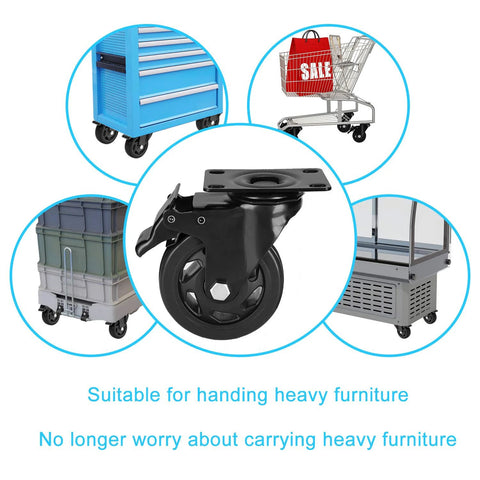 4 Inch Caster Wheels Set of 4 Heavy Duty Rubber Plate Casters Load Capacity Up To 1200lbs displayed with furniture on wheels