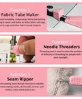 2 Pack Upgraded Bias Tape Makers Fabric Tube Maker for DIY Rugs and Binding Tape in Quilting and Sewing Projects, easy pink tool set