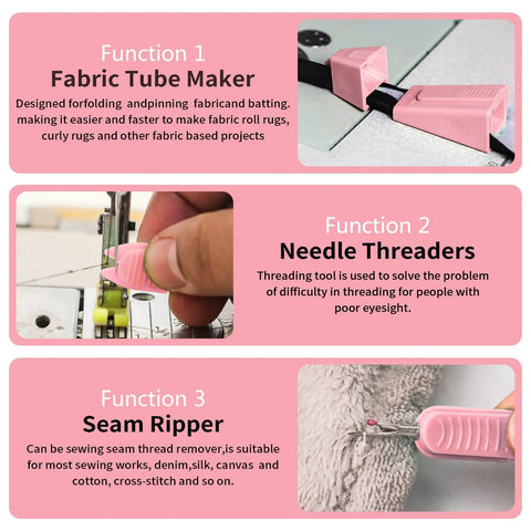2 Pack Upgraded Bias Tape Makers Fabric Tube Maker for DIY Rugs and Binding Tape in Quilting and Sewing Projects, easy pink tool set