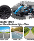 Image of Dual 300W Go Kart For Kids With 24V System, Eight Point One MPH Top Speed, 9Ah Battery, showing tire options.
