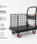2in1 Foldable Wire Mesh Platform Cart With 400 Lb Capacity, Convertible Hand Truck To Enclosed Trolley, Heavy Duty Dolly For Warehouse Move, 72 By 48 Cm, 4 Inch Silent TPR Brake Casters, Black, enclosed wire mesh with foldable handle
