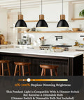 Industrial Pendant Light For Kitchen Island 8 Inch Solid Wood Hanging Lamp With Matte Black Metal Shade over white island