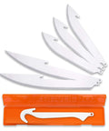 Three Point Five Inch RazorSafe Knife Blade Set Six Piece Gear With Three Drop Point Blades Two Boning Fillet Blades One Gutting Blade And Blade Storage Box For Outdoor Adventures displayed on white background