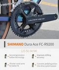 Carbon Road Bike With Ultegra Di2 9270 Electronic Shifting crankset detail, Shimano Dura-Ace FC-R9200, white background