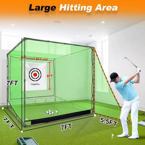 Heavy Duty 1 Inch Steel Frame Golf Driving Cage Net For Backyard Garage Setup And Indoor Simulator With Noise Reduction 7x7x7 Feet