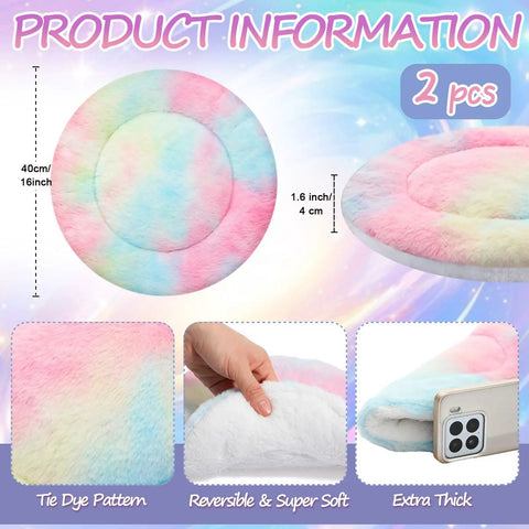 Self Heating Cat Bed 2 Pack Machine Washable Pet Mat Reversible Thermal Warm Round Dog Crate Pad Tie Dye round mat 16 inch soft fluffy fabric
