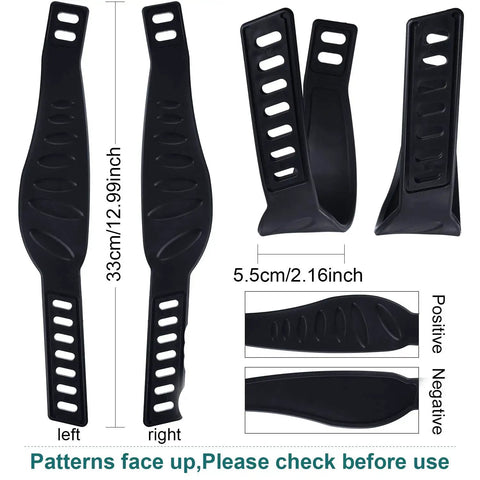 2 Pairs Universal Exercise Bike Pedal Straps For Home Gym Durable Rubber Straps Built Wider And Longer, shown with measurements