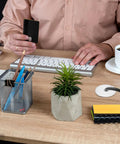 Two Pack Silky Soft Silicone Wall Cable Grommets Kit With Removable Design For Gaming Setups And Entertainment Units To Keep Wires Protected From Fraying And Damage In Sleek White Style, installed on desk cable hole