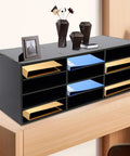 12 Slot Mail Sorter Organizer Desk File Holder With Top Platform For Keys Envelopes And Small Office Essentials PVC Black Desk Space Saver