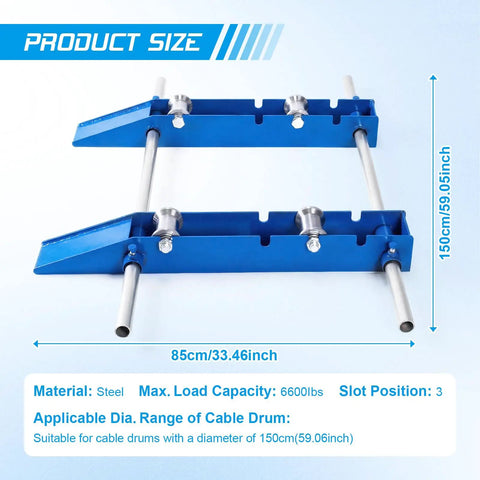 Heavy Duty Cable Drum Roller Stand With Ramp, 3 Ton Capacity, Adjustable Wire Dispenser for 11.8 to 59 Inch Diameter Reels