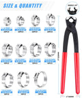 170 Pcs 304 Stainless Steel Single Ear Hose Clamp Set With Ear Clamp Pincer 11 Sizes From Six To Twenty Five Point Six Millimeter