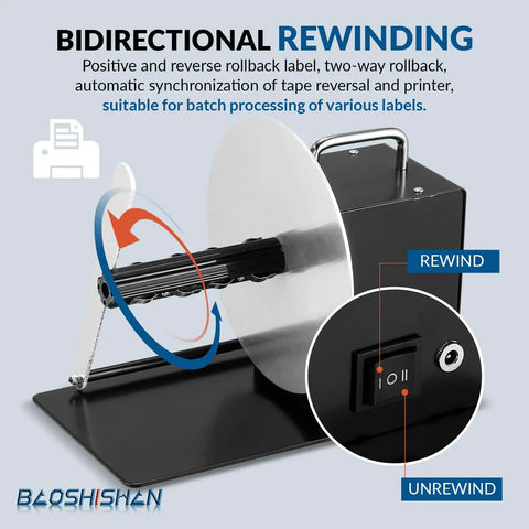 No Sweat Automatic Label Rewinder Machine With Heavy Gauge Metal Take Up Drum And Slick Two Way Rollback For Fast Printer Sync Bulk Labeling Warehouse Essential with bidirectional rewinding mechanism.