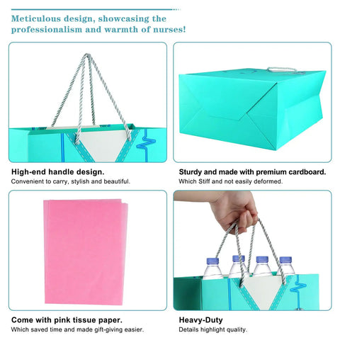 13 Inch Nurse Graduation Gift Bag With Tissue Paper And Handle For Women Gift Ready Large Medical School Celebration Bag Perfect For Nursing School Graduation Party Favor For New Nurses, showing details of handle, material, and tissue paper.
