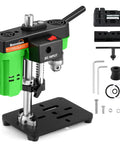 Steady As Can Be Benchtop Mini Drill Press With Quick Grip Vise For Straight Up Precise 0.6 To 6.35mm Chucking with accessories.