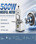 Massive 1500W Jam Free Commercial Meat Band Saw Tears Frozen Blocks And Hard Bones With Sharp Stainless Steel Blade Safety Baffle And Work Table.