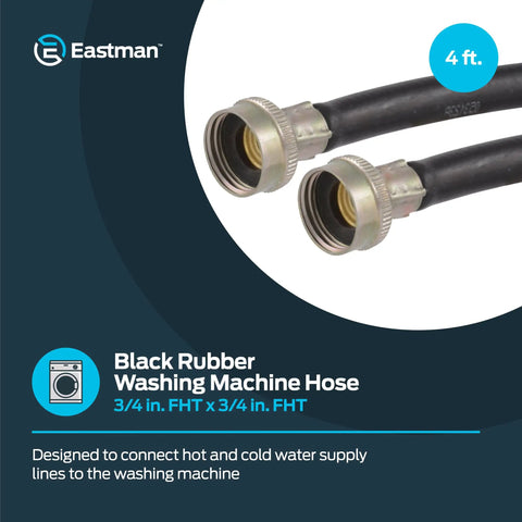4 ft black rubber washing machine hose with 3/4 inch FHT brass ends by Eastman
